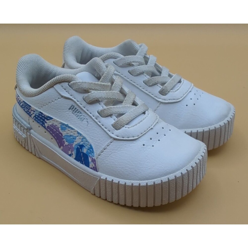 Kids Puma Girls Carina 2.0 First Frost Lace Sneakers Slip Ons Sz 7C White